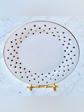 GIBSON DESIGN GOLDEN QUILT SALAD PLATE 22K GOLD DOTS PORCELAIN VINTAGE Y2K